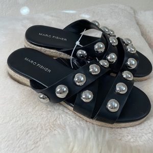 Marc Fisher Genuine Leather and Silver Studded Grommet Sandals